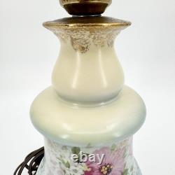Antique 19th-C Electrified Porcelain Oil Lamp Floral Design 24 Tested