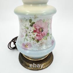 Antique 19th-C Electrified Porcelain Oil Lamp Floral Design 24 Tested