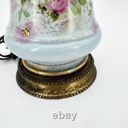 Antique 19th-C Electrified Porcelain Oil Lamp Floral Design 24 Tested