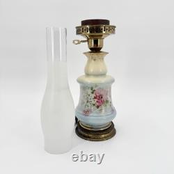 Antique 19th-C Electrified Porcelain Oil Lamp Floral Design 24 Tested