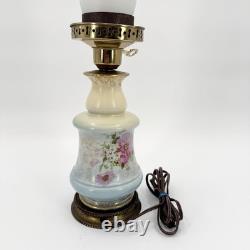 Antique 19th-C Electrified Porcelain Oil Lamp Floral Design 24 Tested