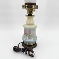 Antique 19th-C Electrified Porcelain Oil Lamp Floral Design 24 Tested