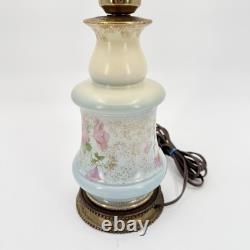 Antique 19th-C Electrified Porcelain Oil Lamp Floral Design 24 Tested