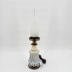 Antique 19th-C Electrified Porcelain Oil Lamp Floral Design 24 Tested
