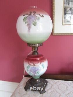 Antique 19th C. Gone With The Wind Lamp Oil Lamp Converted Hand Painted GWTW