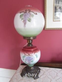 Antique 19th C. Gone With The Wind Lamp Oil Lamp Converted Hand Painted GWTW
