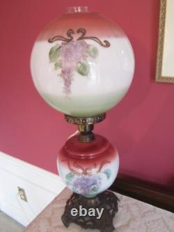Antique 19th C. Gone With The Wind Lamp Oil Lamp Converted Hand Painted GWTW