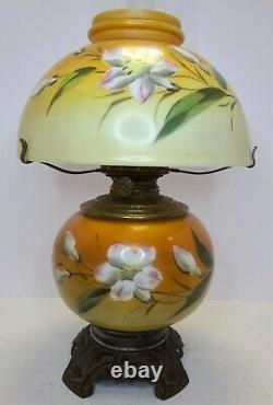 Antique 19th C. Hand Painted Floral Victorian Porcelain GWTW Banquet Table Lamp