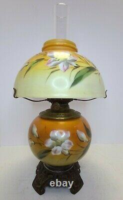 Antique 19th C. Hand Painted Floral Victorian Porcelain GWTW Banquet Table Lamp