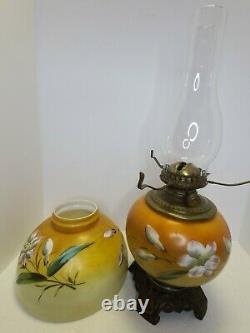 Antique 19th C. Hand Painted Floral Victorian Porcelain GWTW Banquet Table Lamp