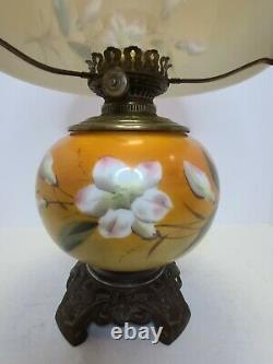 Antique 19th C. Hand Painted Floral Victorian Porcelain GWTW Banquet Table Lamp