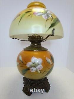 Antique 19th C. Hand Painted Floral Victorian Porcelain GWTW Banquet Table Lamp