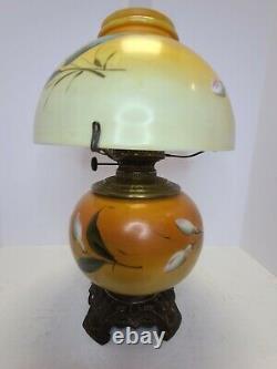 Antique 19th C. Hand Painted Floral Victorian Porcelain GWTW Banquet Table Lamp