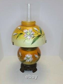 Antique 19th C. Hand Painted Floral Victorian Porcelain GWTW Banquet Table Lamp