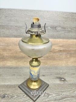Antique 19th C. Queen Anne Oil Lamp Footed Victorian Porcelain Brass 14.5 Tall