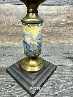 Antique 19th C. Queen Anne Oil Lamp Footed Victorian Porcelain Brass 14.5 Tall