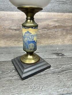 Antique 19th C. Queen Anne Oil Lamp Footed Victorian Porcelain Brass 14.5 Tall