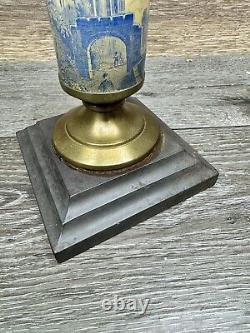 Antique 19th C. Queen Anne Oil Lamp Footed Victorian Porcelain Brass 14.5 Tall