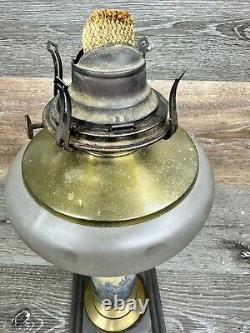 Antique 19th C. Queen Anne Oil Lamp Footed Victorian Porcelain Brass 14.5 Tall