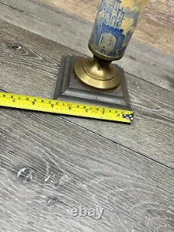 Antique 19th C. Queen Anne Oil Lamp Footed Victorian Porcelain Brass 14.5 Tall