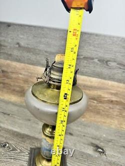 Antique 19th C. Queen Anne Oil Lamp Footed Victorian Porcelain Brass 14.5 Tall