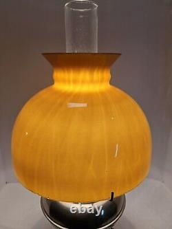 Antique 19th C. RAYO Electric Nickel Oil GWTW Table Lamp with Yellow Gold Shade