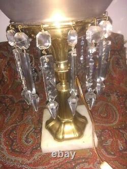 Antique 19th Century Astral Solar Oil Lamp Engraved Shade & Prisms