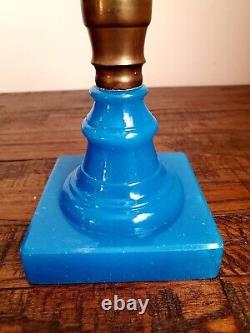 Antique 19th Century Boston & Sandwich Co Blue & Clear Glass Oil Lamp