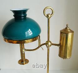 Antique 19th Century Brass Student Oil Lamp. Converted to electric with Shade