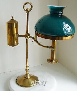 Antique 19th Century Brass Student Oil Lamp. Converted to electric with Shade