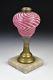 Antique 19th Century Cranberry & White Swirl Reed Glass Font Oil Lamp