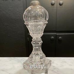 Antique 19th Century Flint Glass Whale Oil Lamp As Is Thumbprint Pattern