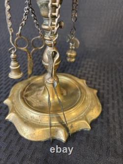 Antique 19th Century Italian Brass Lucerna Oil Lamp 26 Tall With Implements