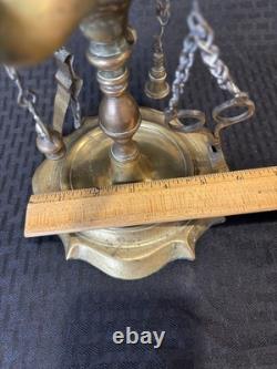 Antique 19th Century Italian Brass Lucerna Oil Lamp 26 Tall With Implements