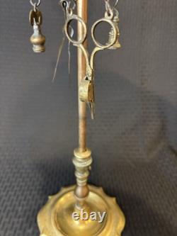 Antique 19th Century Italian Brass Lucerna Oil Lamp 26 Tall With Implements