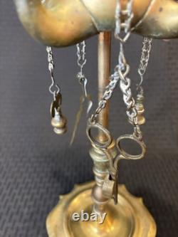 Antique 19th Century Italian Brass Lucerna Oil Lamp 26 Tall With Implements
