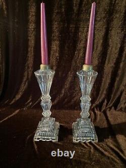 Antique 19th Century Pr. Glass Whale Oil Lamps Brass Fittings