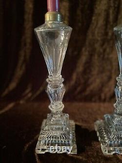 Antique 19th Century Pr. Glass Whale Oil Lamps Brass Fittings