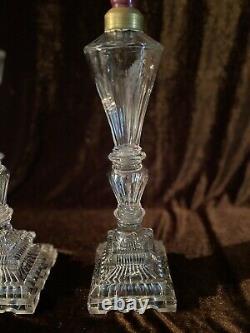 Antique 19th Century Pr. Glass Whale Oil Lamps Brass Fittings