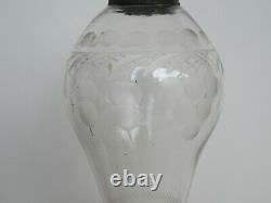 Antique 19th Century Sandwich Glass Etched Grape & Stepped Base Oil Lamps