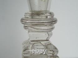 Antique 19th Century Sandwich Glass Etched Grape & Stepped Base Oil Lamps