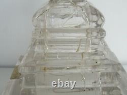 Antique 19th Century Sandwich Glass Etched Grape & Stepped Base Oil Lamps