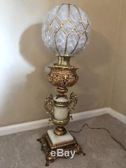 Antique 19th Century Victorian Banquet Lamp Oil, Electrified