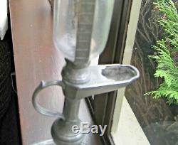 Antique 19th c. Signed marked pewter glass whale oil lamp clock timekeeper