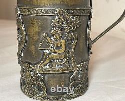 Antique 19th century Victorian ornate bronze figural cherub portable oil lamp