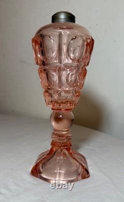 Antique 19th century Westmoreland coinspot pink glass brass whale table oil lamp