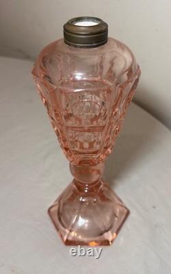 Antique 19th century Westmoreland coinspot pink glass brass whale table oil lamp