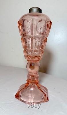 Antique 19th century Westmoreland coinspot pink glass brass whale table oil lamp
