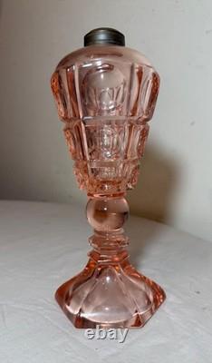 Antique 19th century Westmoreland coinspot pink glass brass whale table oil lamp