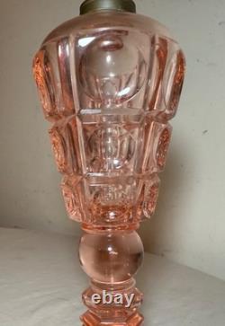 Antique 19th century Westmoreland coinspot pink glass brass whale table oil lamp